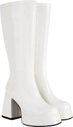 Generic Womens Glossy Patent Leather Upper Square Knee Platform Side Zipper Boots