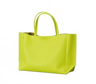 Ampersand As Apostrophe Womens Leather Sideways Tote Bag In Neon Yellow