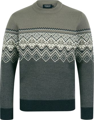 Kensington Eastside Mens Nordic Fair Isle Style Knitted Crew Neck Jumper Dark Grey Marl
