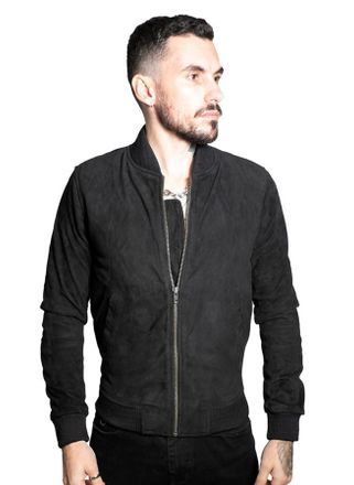Infinity Leather Mens Retro Goat Suede Varsity Bomber Jacket-Athens - Black - Size X-Small