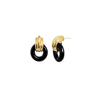 Gold & Honey Womens Donut Door Knocker Earrings In Black