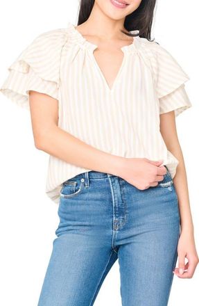 Gibsonlook On the Daily Stripe Double Flutter Sleeve Top in Tan Stripe at Nordstrom, Size X-Large