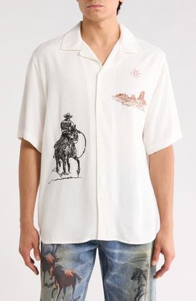 One Of These Days Tomorrow Has Already Spoken Embroidered Camp Shirt in Bone at Nordstrom, Size Xx-Large