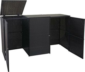 Hhg Cubo De Basura 3 Cubos Hhg-261, Cubo De Basura Cubo De Basura, Poly Rattan 3x120l, Negro