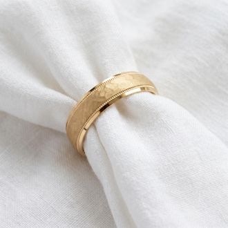 Pompeii3 6mm Hammered Mens Wedding Band 14K Yellow Gold Size Selectable