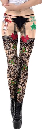 Generic Xmas Womens Pant Leggings Christmas Funny 3D Print Legging Novelty Comfortable Naked Feeling Festive Printed Fitness Running for Ladies Plus Size Blac