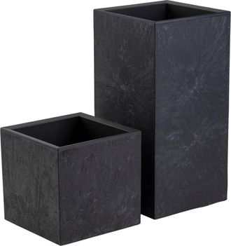 OEM Juego De Jardineras Betonique Con Ruedas, Poste De Hormig&oacute;n Negro, 2 Unidades
