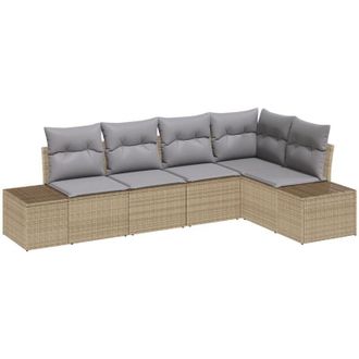 vidaXL Vidaxl - Conjunto De Sof&aacute; De Jard&iacute;n Con Coj&iacute;n 5 Pcs Beige, Gris Claro