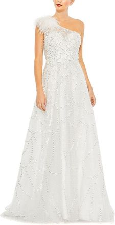 Mac Duggal Embellished One-Shoulder A-Line Gown