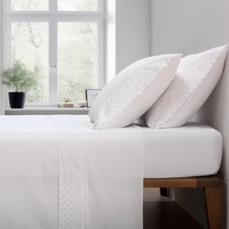 Casa da Laura S&aacute;banas 100% algod&oacute;n 200 hilos bordado blanco cama 135/140 2 almohad