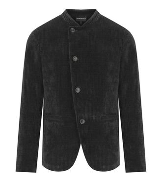 Emporio Armani Black Ribbed Jacke mit Mandarinkragen