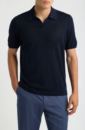 Jack Victor Wool Johnny Collar Polo in Navy at Nordstrom, Size Xx-Large