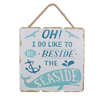 Beachcombers Beside the Seaside Wooden Hanging Wall Sign in Blue at Nordstrom, Size Medium