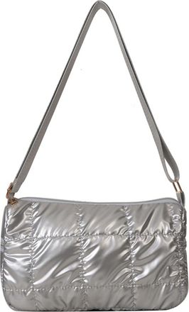 Generic Women Fashion Crossbody Bag Solid Color Quilted Casual Plaid Handbag Adjustable Strap Simple Commuting Bag Large Capacity for Autumn Winter (Silver)