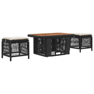 vidaXL Conjunto De Comedor De Jard&iacute;n Con Coj&iacute;n 3 Pcs Negro Y Crema Vidaxl