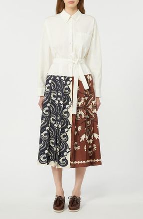 Max Mara Ondina Long Sleeve Print Shirtdress in White at Nordstrom, Size 14