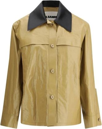 Jil Sander Moderne Jas van gecoat linnen - Dames - Leren en Su&egrave;de Jassen - Geel - 4XS - Linnen - Jassen