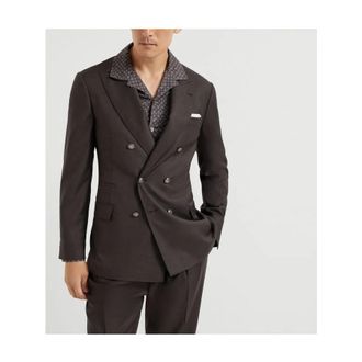 Brunello Cucinelli Dark Brown Wool Double-Breasted Blazer, Brand Size 48 (US Size 38)