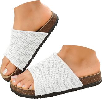 Generic Women Mesh Upper Flat Sandals 2026, Beach Boho Womens Flip Flops & Slides Sandals Slip on Vacation Cushion Slides for Women Indoor Outdoor Footwear