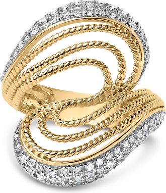 House of Brilliance 14K Yellow Gold Plated Silver 5/8 Cttw Diamond Bypass Ring Band