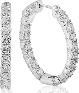 Pompeii3 3.79CT Inside Outside Diamond Hoops 28MM tall 14k White Gold Round Cut