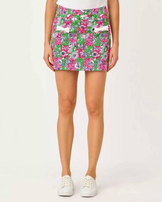 Lilly Pulitzer Upf 50+ Luxletic 15 Monica Skort In Cherry Blossom Pink Chicken Check