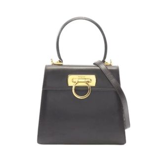 Ferragamo Pre-owned Gancini Leder 2way Handtas - Dames - Pre-owned - Zwart - Maat: ONE Size Leer