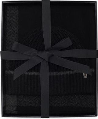 Vince Wool & Cashmere Beanie & Scarf Set in Black/Grey at Nordstrom Rack