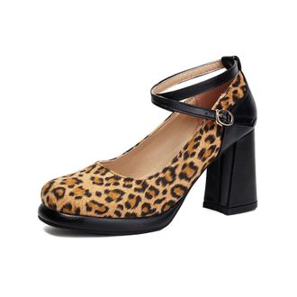 Generic Womens Cross Ankle Strap Retro Dress Shoes with Buckle Block High Heel Platform Shoes Round Toe Party Prom Shoe,Black,4.5 UK