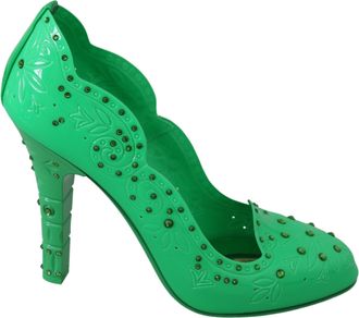 Dolce & Gabbana Green Crystal Floral CINDERELLA Heels Womens Shoes