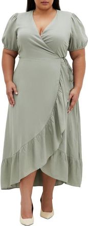 City Chic Sarina Maxi Wrap Dress in Soft Sage at Nordstrom, Size Xs