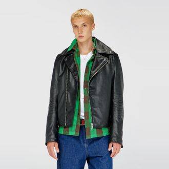 Diesel Biker jacket in waxed leather - Leather jackets - Man - Black