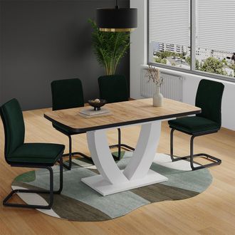 Vicco Mesa De Comedor Fenaro, Oro Potencia Roble/blanco, 120 X 80 Cm Extensible, Vicco
