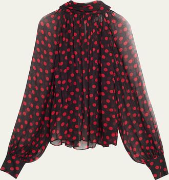 Ronny Kobo Zenia Sheer Polka-Dot Top