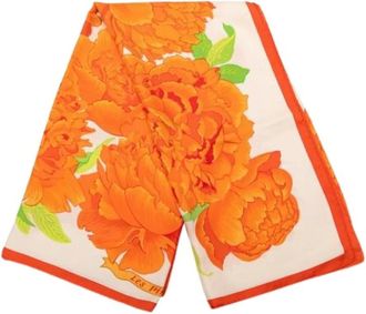 Herm&egrave;s Pre-owned Scarves, female, Orange, Size: ONE SIZE Pre-owned Les Pivoines Scarf