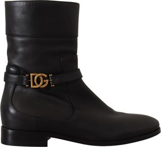 Dolce & Gabbana Womens Leather Boots Dg Buckle - Black - Size EU 36