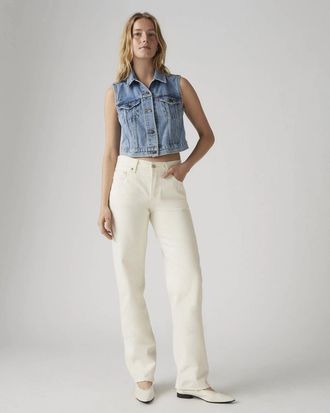 Levi's 501 90s Jeans Womens Ecru White Denim Mid Rise Straight Leg GBO4009