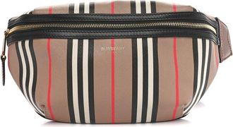 Burberry Beige E-Canvas Icon Stripe Coated Canvas Sonny Bum Bag (Authentic Pre-Loved)