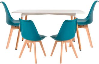 Regalos Miguel Regalos Miguel - Conjuntos De Mesa Y Sillas - Conjunto Mesa Tower Rectangular 120 X 80 Cm Blanca Y Pack 4 Sillas Synk Basic - Verde Azulado