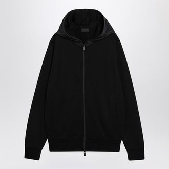 Moncler Black Zip Cardigan In Cotton And Nylon