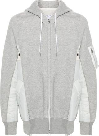 sacai mélange-effect hoodie - men - Cotton/Nylon/Cotton/Polyester - 3 - Grey