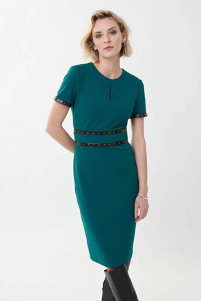 Joseph Ribkoff Studded Sheath Knee-Length Dress In Emerald