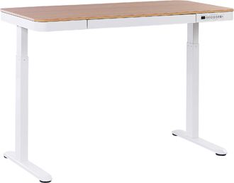 Beliani Beliani - Escritorio De Altura Regulable El&eacute;ctrico Blanco Madera Clara 120 X 60 Cm Usb Kenly