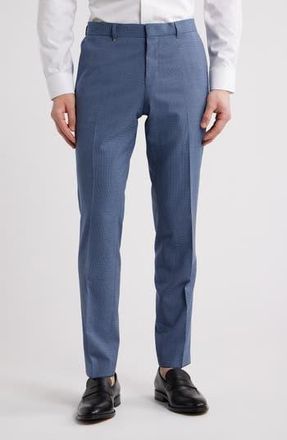 BOSS Genius Slim Fit Tan Microcheck Flat Front Stretch Dress Pants in Medium Blue at Nordstrom Rack, Size 40 X R