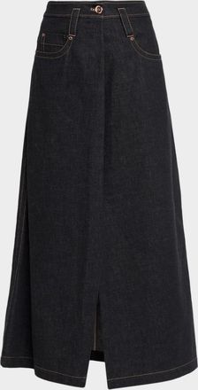 Brunello Cucinelli Denim A-Line Slit Maxi Skirt
