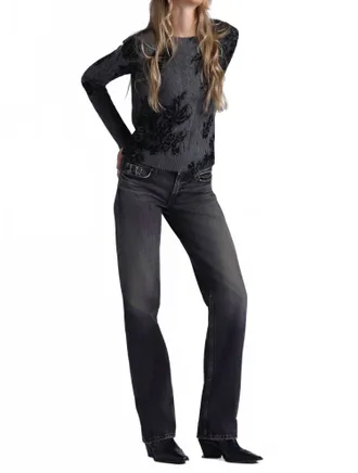 Minnie Rose Cashmere Printed Lace Cable Crew Neck Sweater In Charcoal Heather Grey