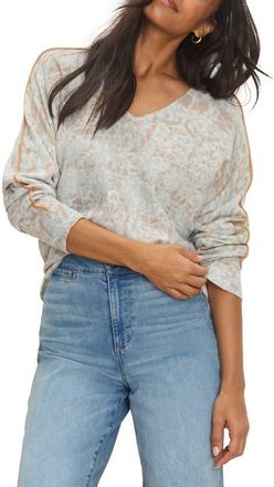 Nic+Zoe Impressions Tipped V-Neck Sweater in Blue Multi at Nordstrom, Size Xx-Large