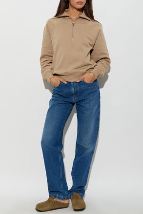 Ami Sweatshirt With A Zip-up Neckline, Womens, Beige