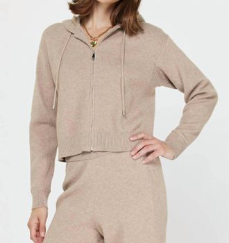 Current Air Cropped Knit Zip-Up Hoodie In Millet