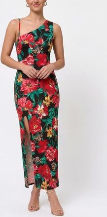 Rachel Roy Devin One Shoulder Maxi Dress in Black Combo French Garland at Nordstrom, Size X-Small